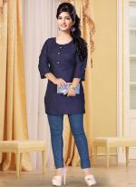 Rayon Navy Blue Office Wear Plain Readymade Kurti